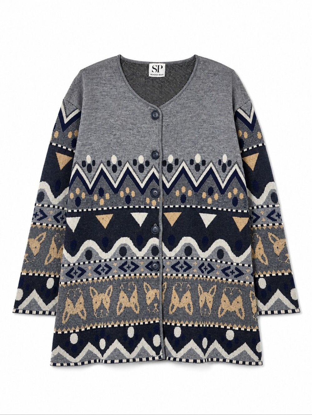 ​Vintage Second Park Geometric Fair Isle Longline Knit Cardigan Sweater